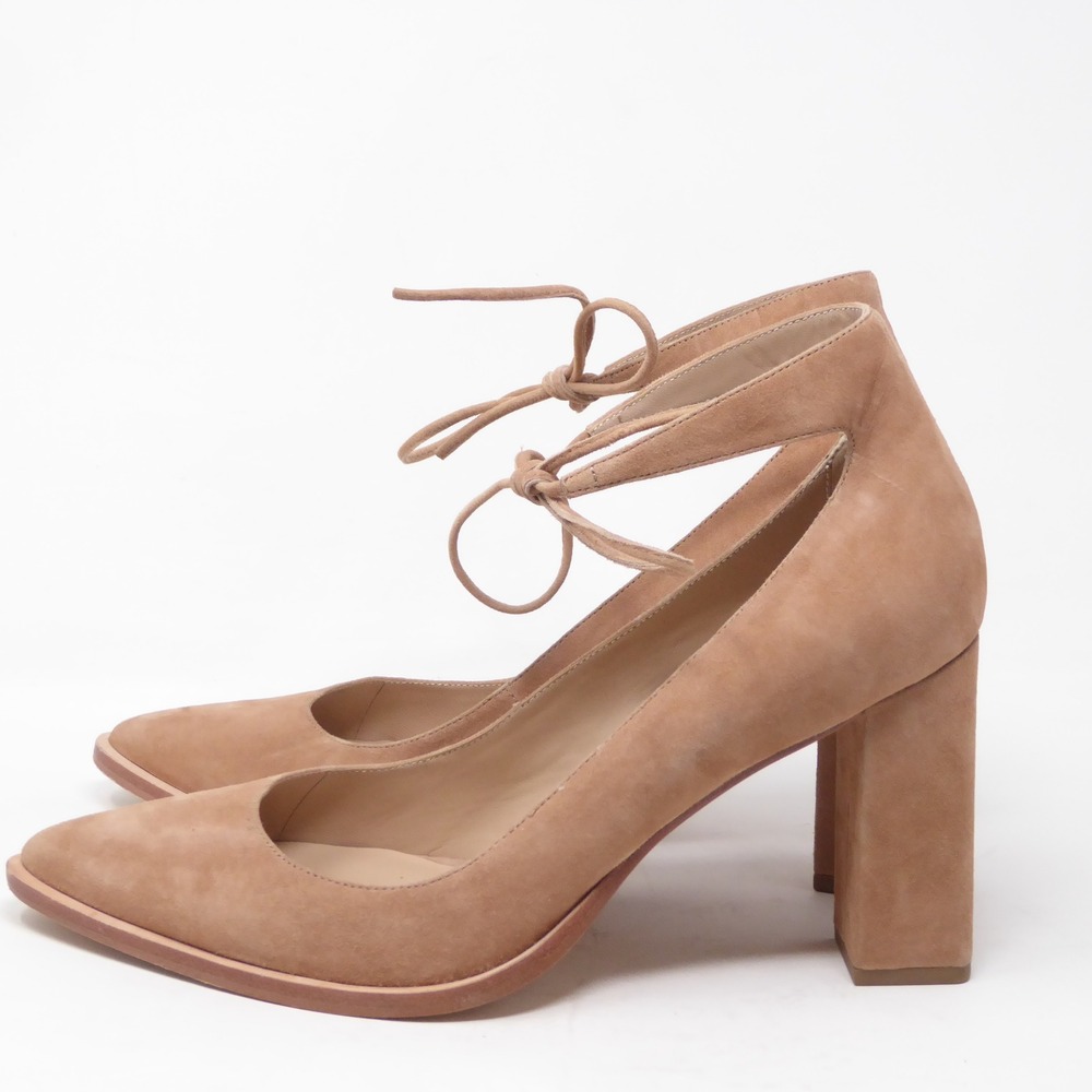 Loeffler Randall Womens Rita Block Heel Pumps Tan Suede Ankle Tie Pointed Toe 11 - Picture 5 of 10